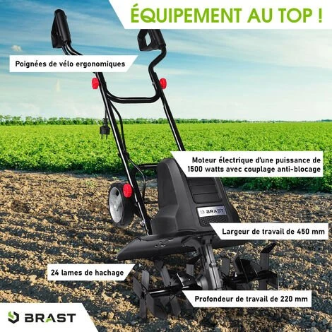 Motobineuse Électrique BRAST 1500W - 24 Lames/6 Fraises - Largeur 45cm - 400 Trs/min - Roues Transport Rabattables 2 Motobineuse Électrique BRAST 1500W - 24 Lames/6 Fraises - Largeur 45cm - 400 Trs/min - Roues Transport Rabattables – Image 2
