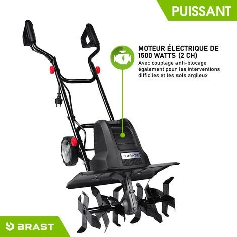 Motobineuse Électrique BRAST 1500W - 24 Lames/6 Fraises - Largeur 45cm - 400 Trs/min - Roues Transport Rabattables 5 Motobineuse Électrique BRAST 1500W - 24 Lames/6 Fraises - Largeur 45cm - 400 Trs/min - Roues Transport Rabattables – Image 5