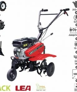 Motobineuse Thermique 212cc 5,6cv avec Accessoires Roues, Pneus et Charrue - 2 Vitesses AV/1 AR - Travail 88cm - LEA LE42212-80W21