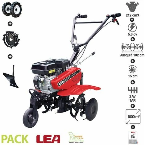 Motobineuse Thermique 212cc 5,6cv avec Accessoires Roues, Pneus et Charrue - 2 Vitesses AV/1 AR - Travail 88cm - LEA LE42212-80W21 1 Motobineuse Thermique 212cc 5,6cv avec Accessoires Roues, Pneus et Charrue - 2 Vitesses AV/1 AR - Travail 88cm - LEA LE42212-80W21