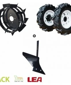Pack Charrue Monosoc Noir - Roues Agraires et Fer LEA pour Motobineuse et Motoculteur Toutes Marques