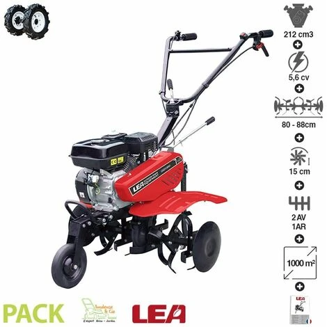 Motobineuse Thermique 212cc 5,6cv 2 Vitesses AV 1 AR - Travail Jusqu'à 88cm - Roues Agraires LEA LE42212-80W21 1 Motobineuse Thermique 212cc 5,6cv 2 Vitesses AV 1 AR - Travail Jusqu'à 88cm - Roues Agraires LEA LE42212-80W21