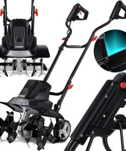 MASKO® Motobineuse Électrique 1500W - Largeur 40 cm, Profondeur 20 cm - Poignée Pliable - Corps Métallique Noir