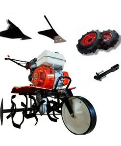 Motobineuse Thermique 4 Temps OHV 208cc 7cv 90cm avec Kit Agricole et Charrue Latérale - Powerground 700
