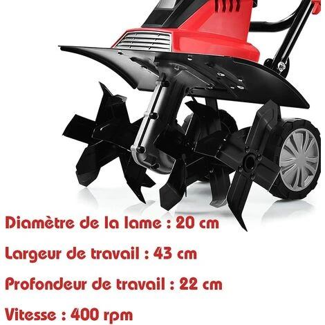RELAX4LIFE Motobineuse Électrique 1500W - 400 RPM - Profondeur 22 cm - Largeur 43 cm - 6 Lames - Poignée Pliable - Sécurité Jardin 3 RELAX4LIFE Motobineuse Électrique 1500W - 400 RPM - Profondeur 22 cm - Largeur 43 cm - 6 Lames - Poignée Pliable - Sécurité Jardin – Image 3