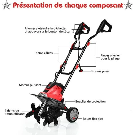 RELAX4LIFE Motobineuse Électrique 1200W - Travail Profond 22cm, Largeur 35cm, 4 Lames, Poignée Pliable et Sécurité 2 RELAX4LIFE Motobineuse Électrique 1200W - Travail Profond 22cm, Largeur 35cm, 4 Lames, Poignée Pliable et Sécurité – Image 2